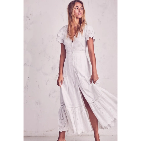 LoveShackFancy Dresses & Skirts - LOVESHACKFANCY Jodie Eyelet Ruffle White Dress $695 Size 4 Button Down